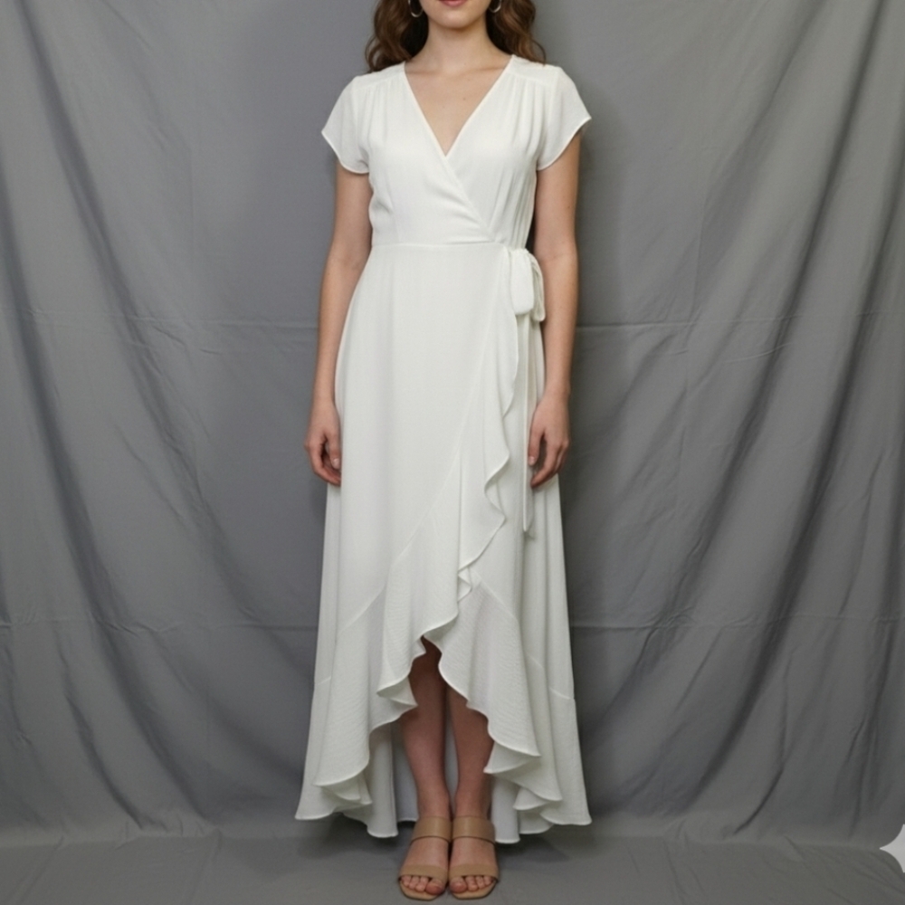 Altar’d State Springvale Maxi Dress White Size Small Faux Wrap Bridal‎ Wedding